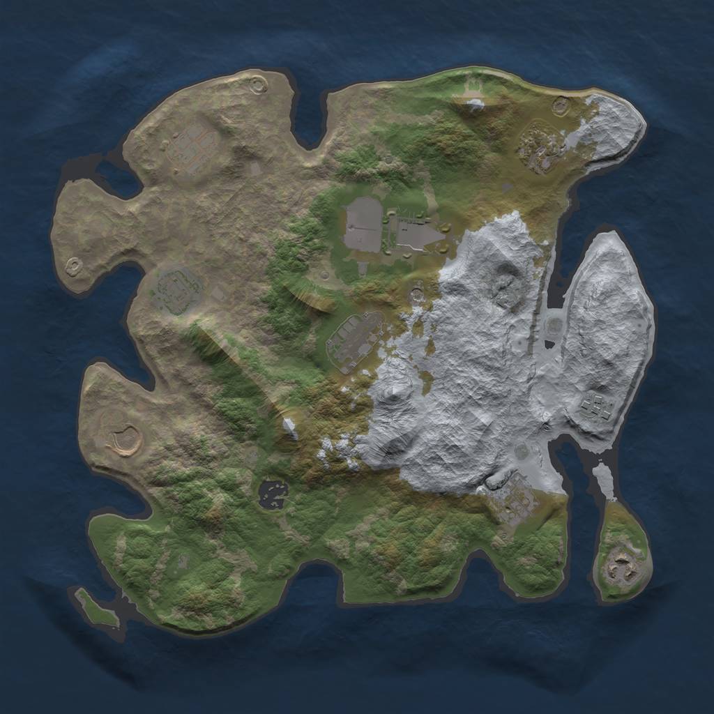 Rust Map: Barren, Size: 3500, Seed: 25, 13 Monuments