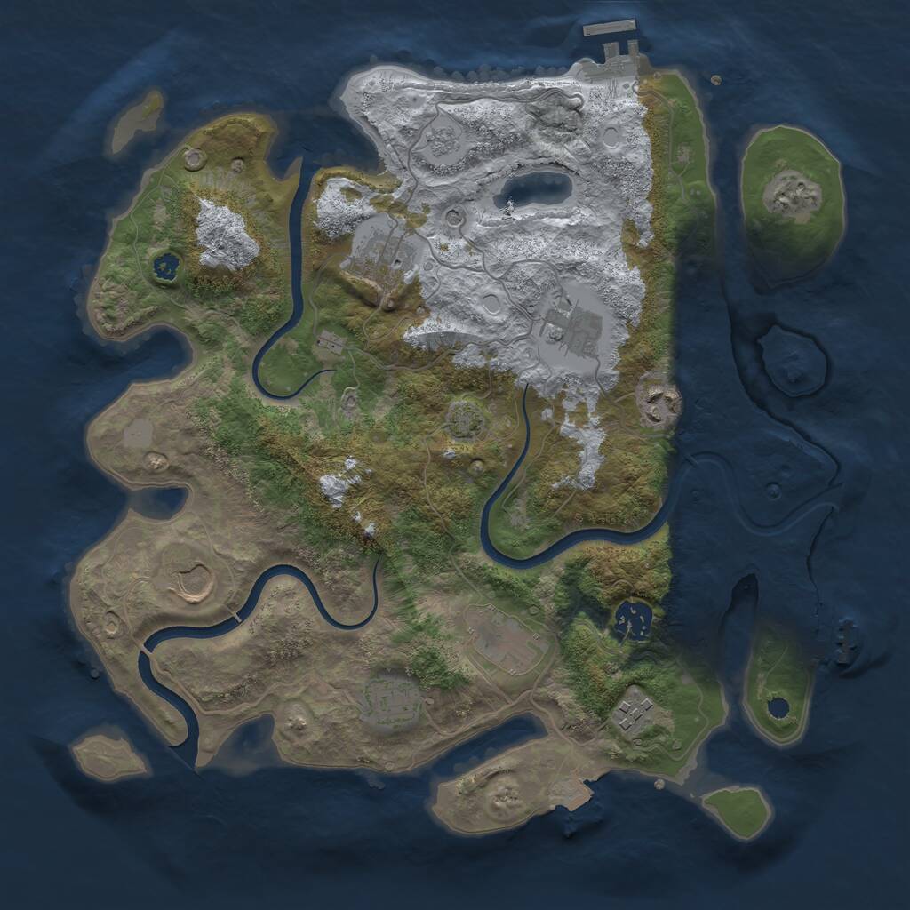 Rust Map: Procedural Map, Size: 3500, Seed: 34289491, 14 Monuments