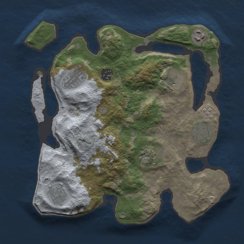 Rust Map: Barren, Size: 3000, Seed: 1122993692, 11 Monuments