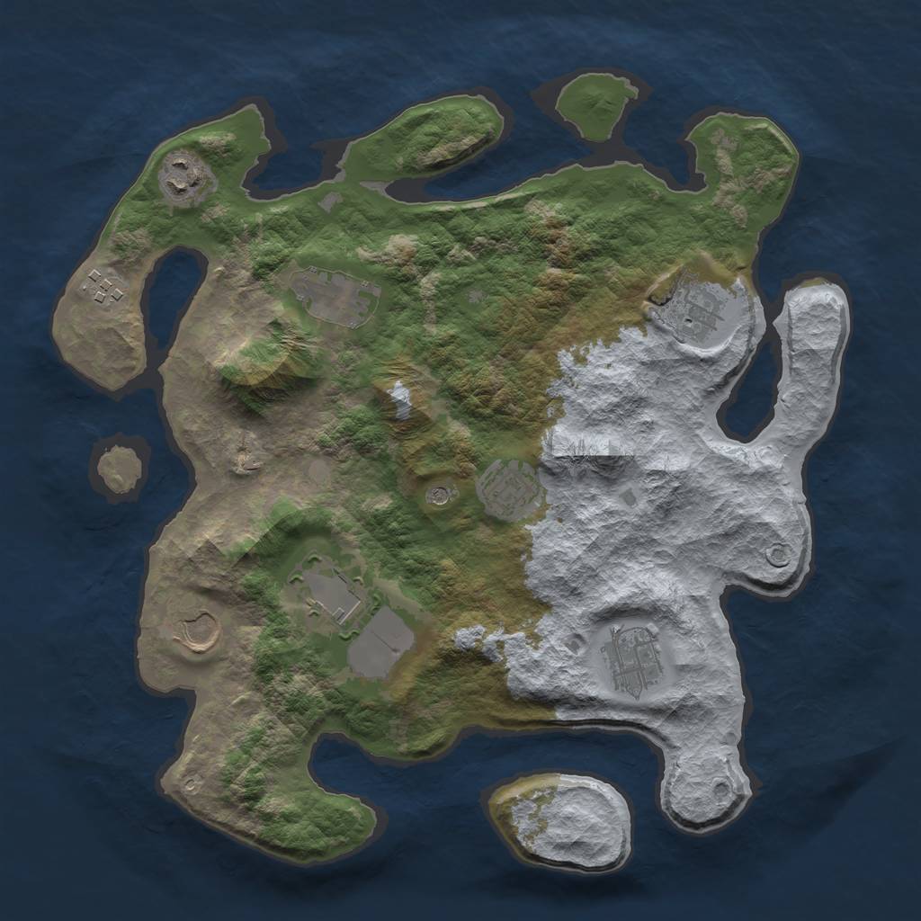 Rust Map: Barren, Size: 3500, Seed: 666293008, 11 Monuments