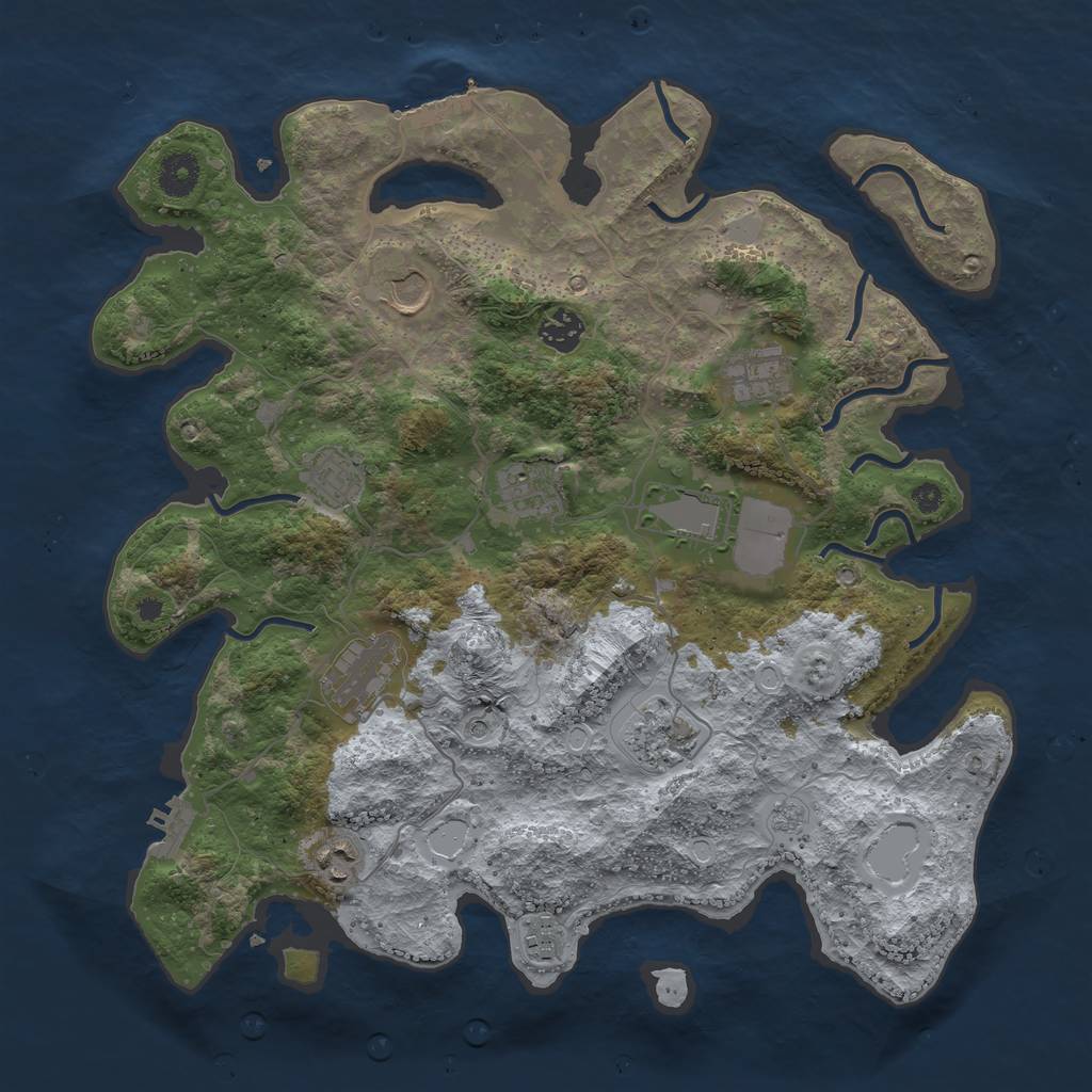 Rust Map: Procedural Map, Size: 3800, Seed: 285073374, 17 Monuments