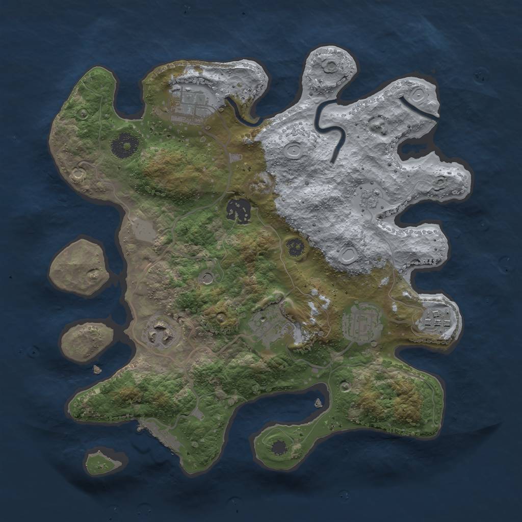 Rust Map: Procedural Map, Size: 3000, Seed: 23249, 12 Monuments