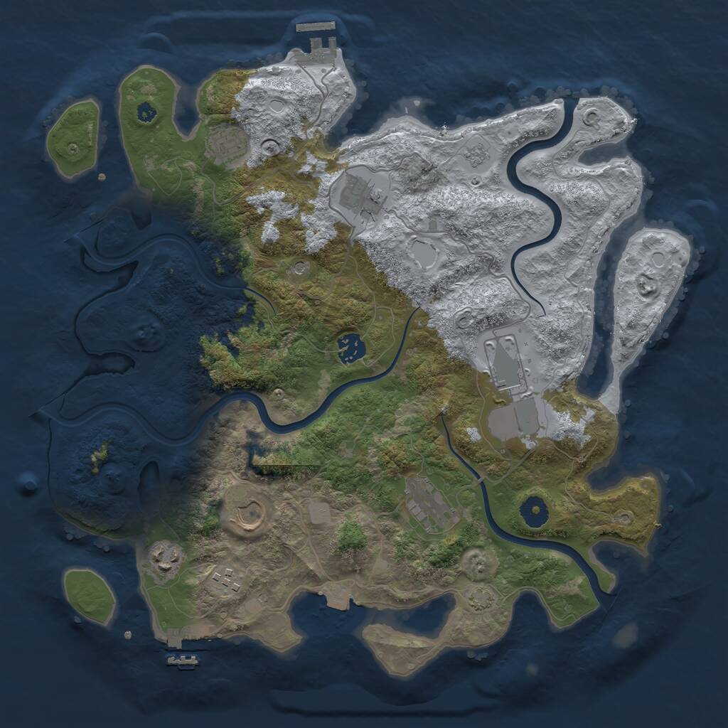 Rust Map: Procedural Map, Size: 3750, Seed: 1864431301, 14 Monuments