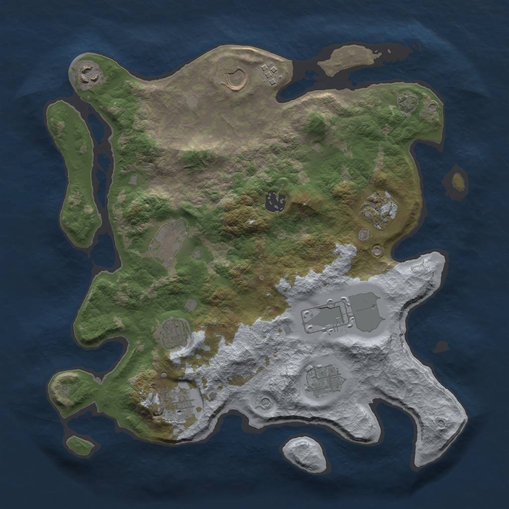 Rust Map: Barren, Size: 3500, Seed: 115252614, 13 Monuments