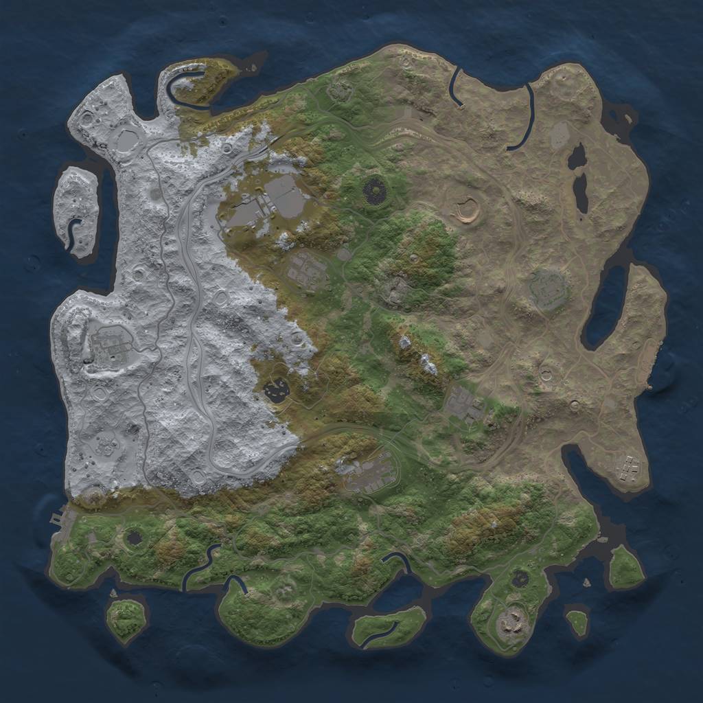 Rust Map: Procedural Map, Size: 4250, Seed: 501928408, 17 Monuments