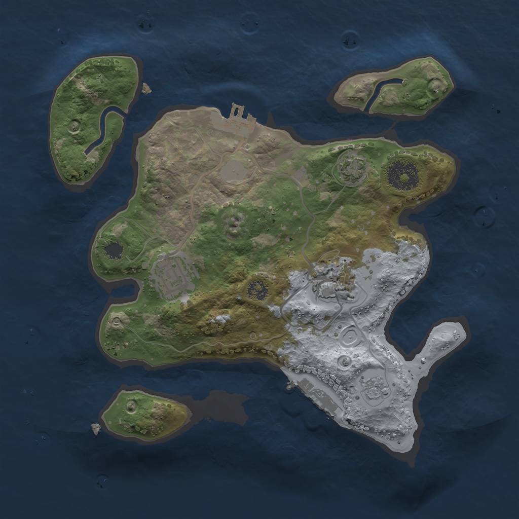 Rust Map: Procedural Map, Size: 2500, Seed: 73654, 8 Monuments