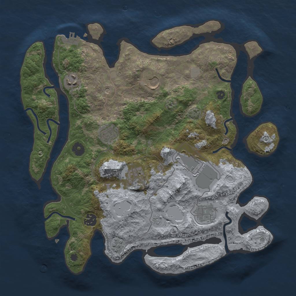 Rust Map: Procedural Map, Size: 3500, Seed: 932850769, 14 Monuments
