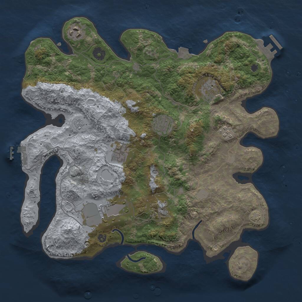 Rust Map: Procedural Map, Size: 3500, Seed: 2063753675, 13 Monuments