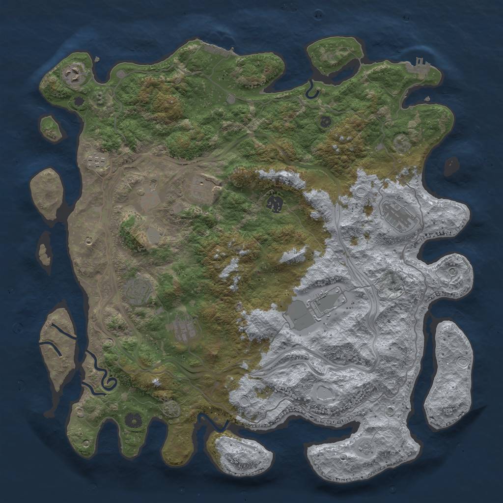 Rust Map: Procedural Map, Size: 4500, Seed: 343329560, 16 Monuments