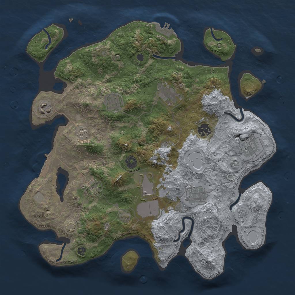 Rust Map: Procedural Map, Size: 3500, Seed: 845926068, 17 Monuments