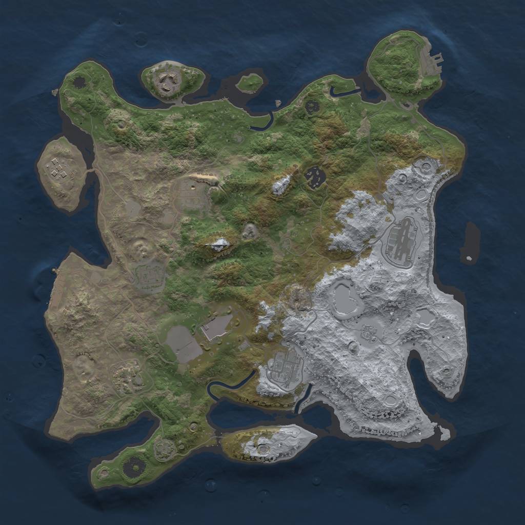 Rust Map: Procedural Map, Size: 3700, Seed: 2035206823, 17 Monuments