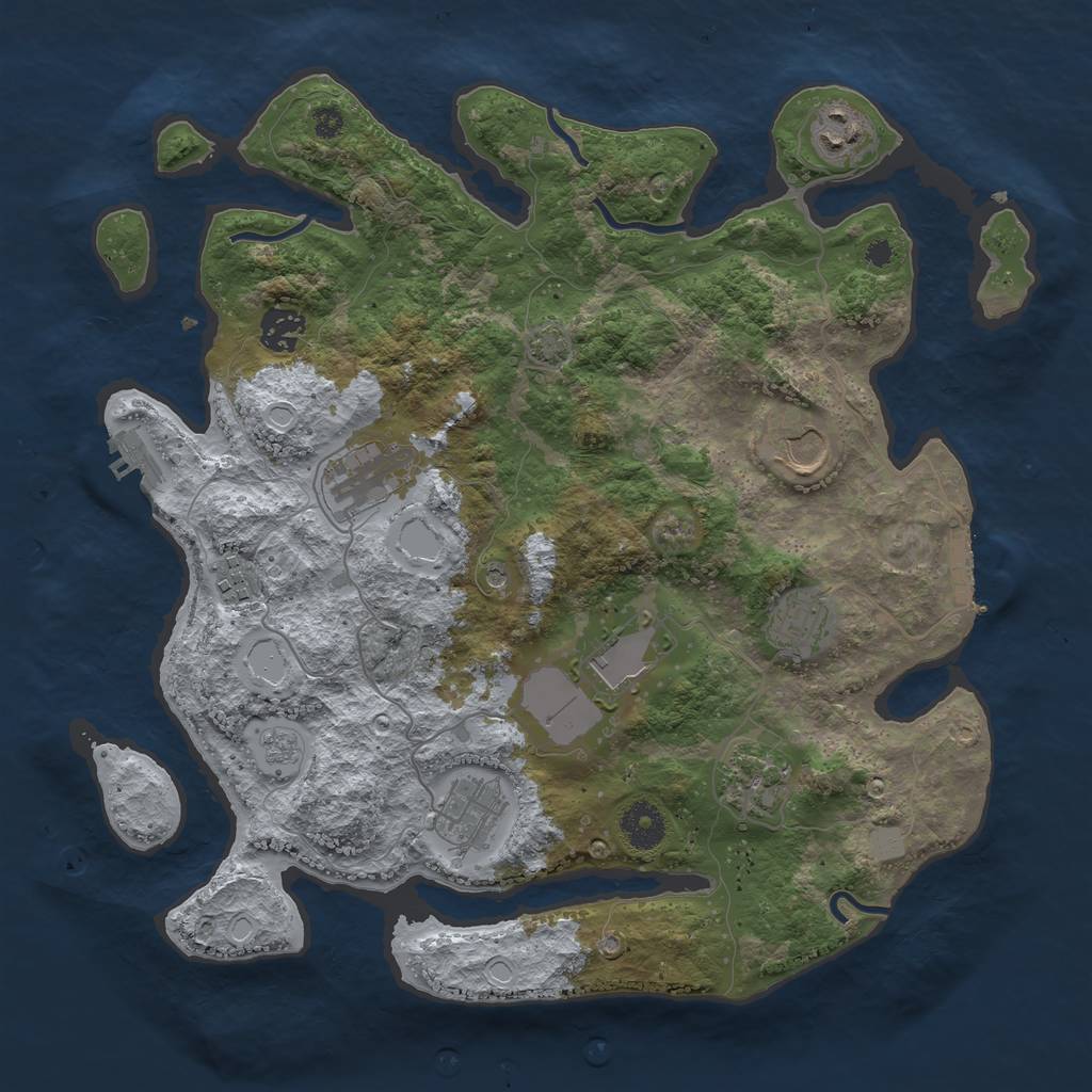 Rust Map: Procedural Map, Size: 3600, Seed: 20605, 16 Monuments