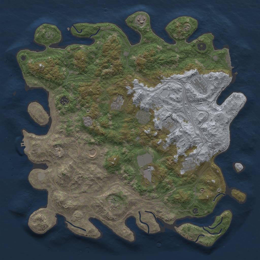 Rust Map: Procedural Map, Size: 4500, Seed: 1073413074, 18 Monuments