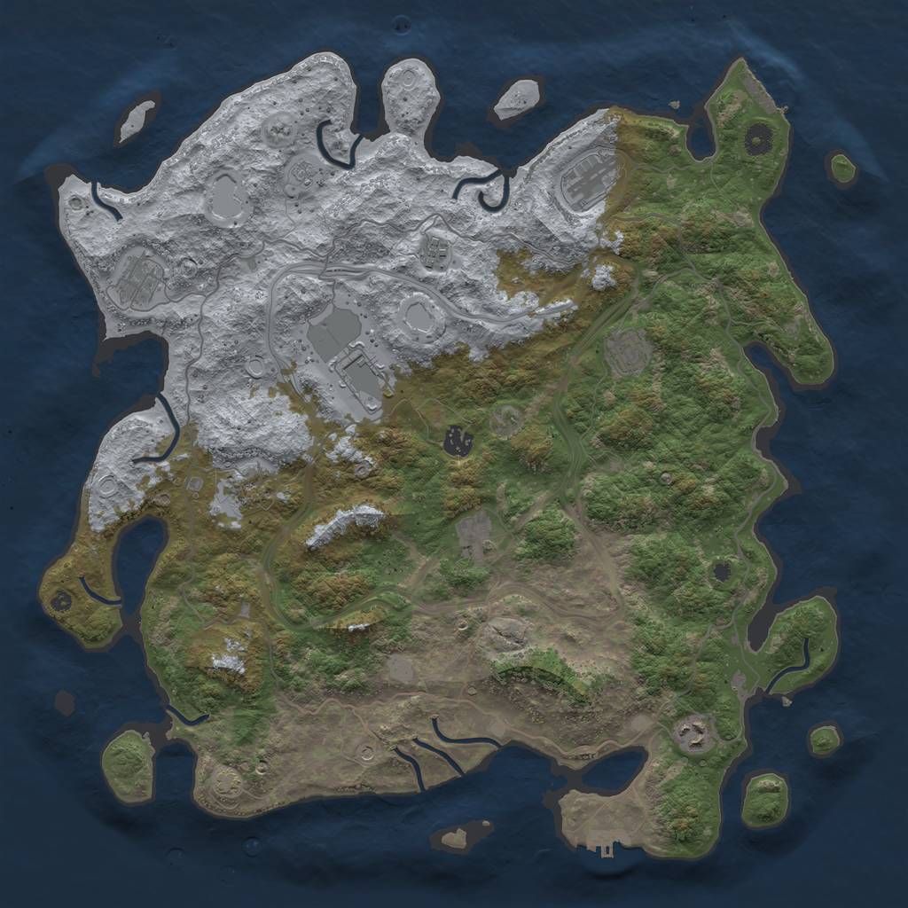 Rust Map: Procedural Map, Size: 4500, Seed: 1352220438, 16 Monuments