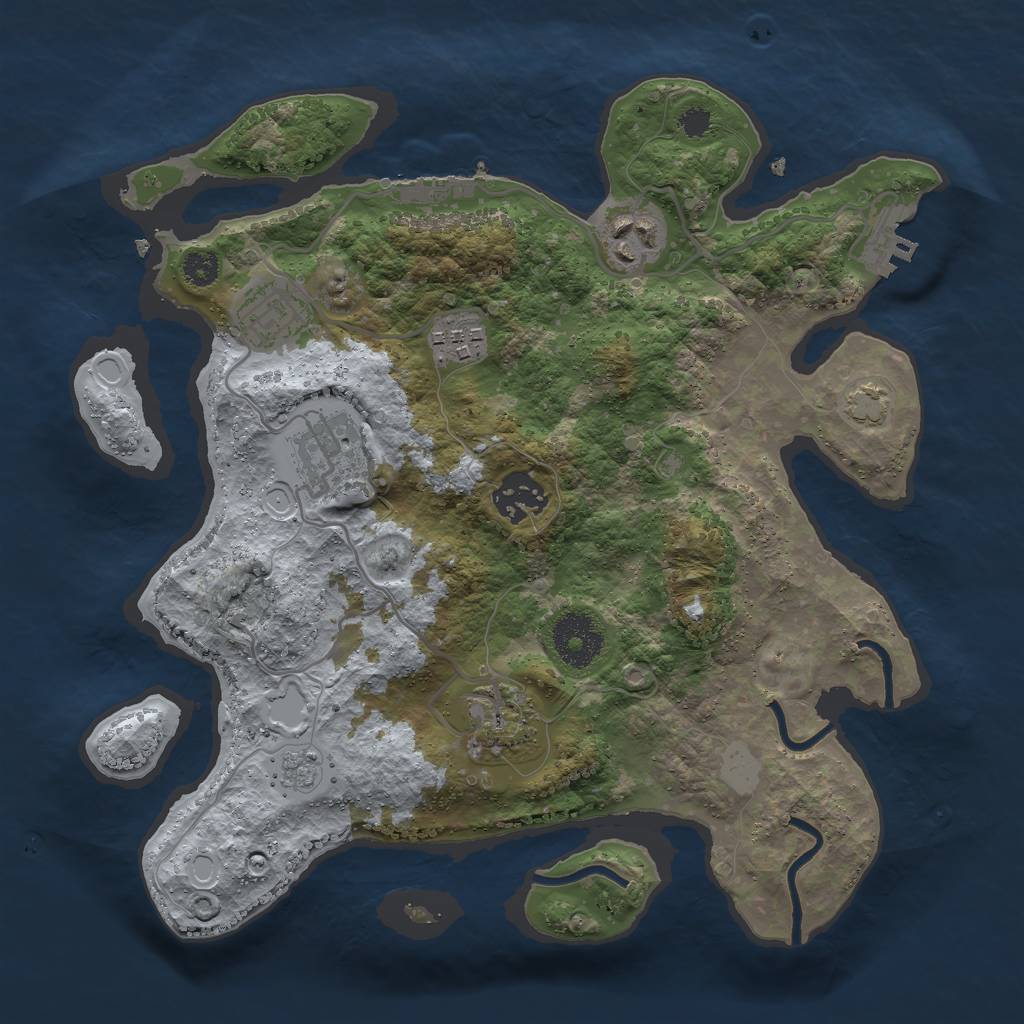 Rust Map: Procedural Map, Size: 3000, Seed: 3974, 13 Monuments