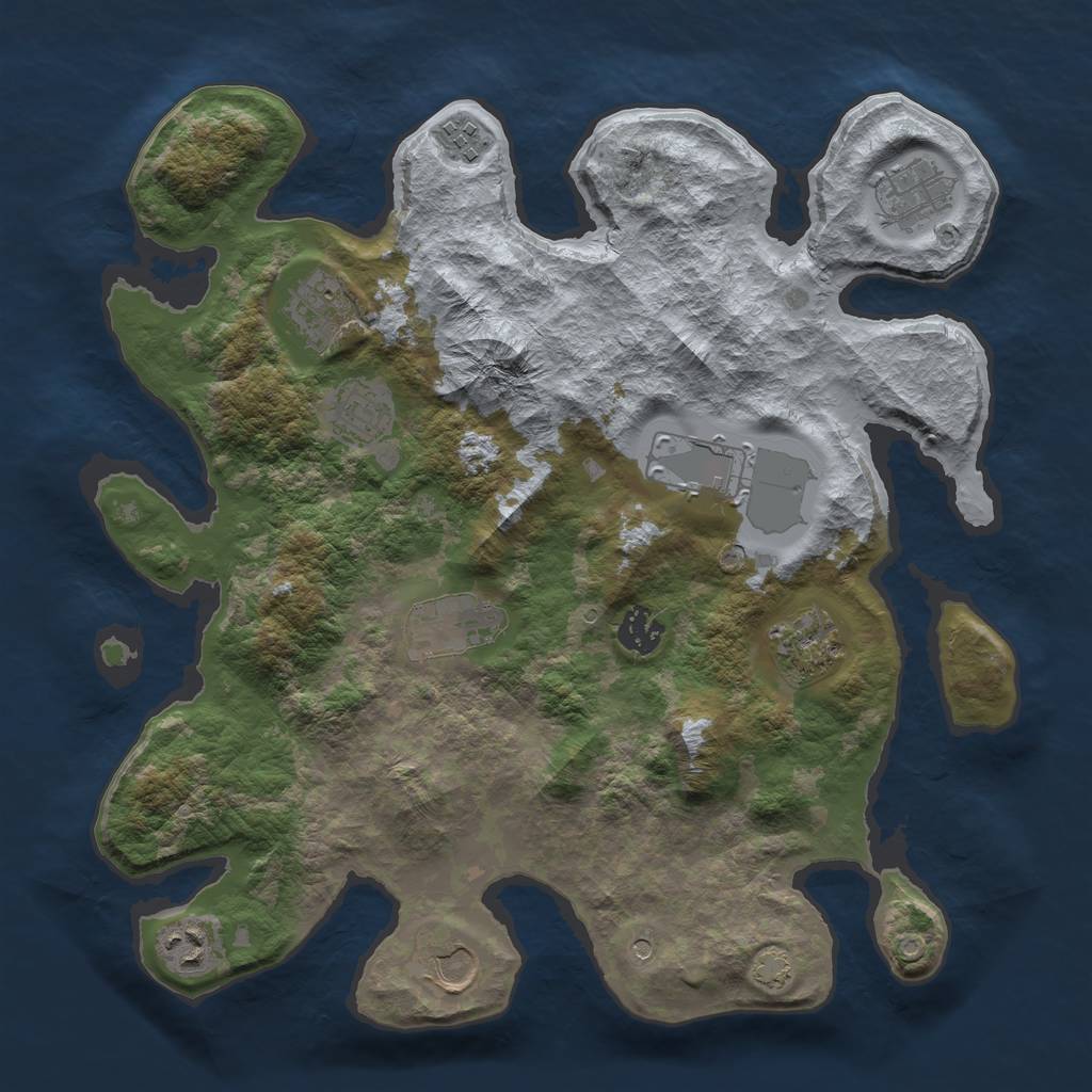 Rust Map: Barren, Size: 3599, Seed: 1358464559, 13 Monuments