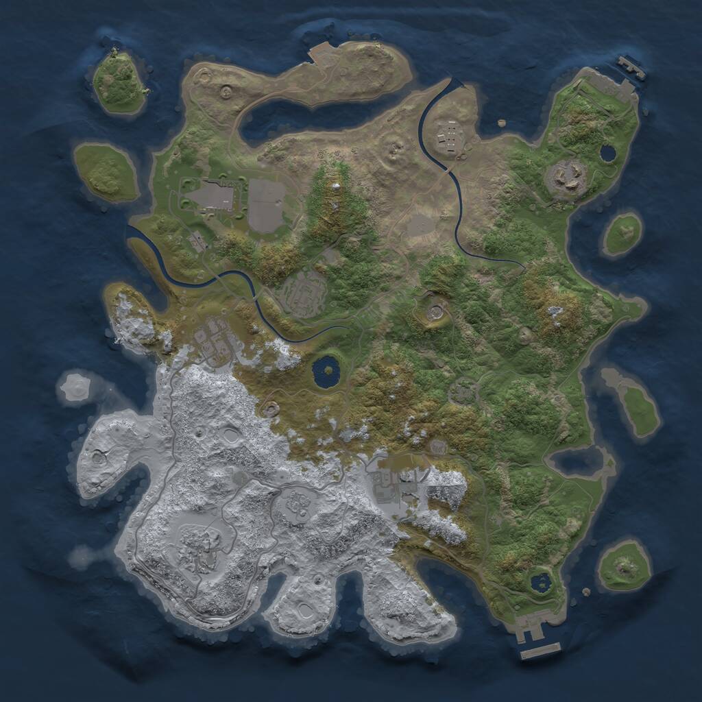 Rust Map: Procedural Map, Size: 3500, Seed: 391657528, 13 Monuments