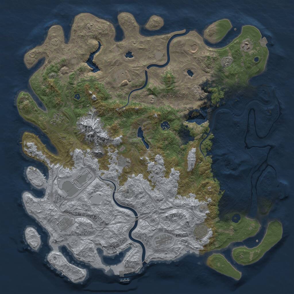 Rust Map: Procedural Map, Size: 5000, Seed: 1216990475, 17 Monuments