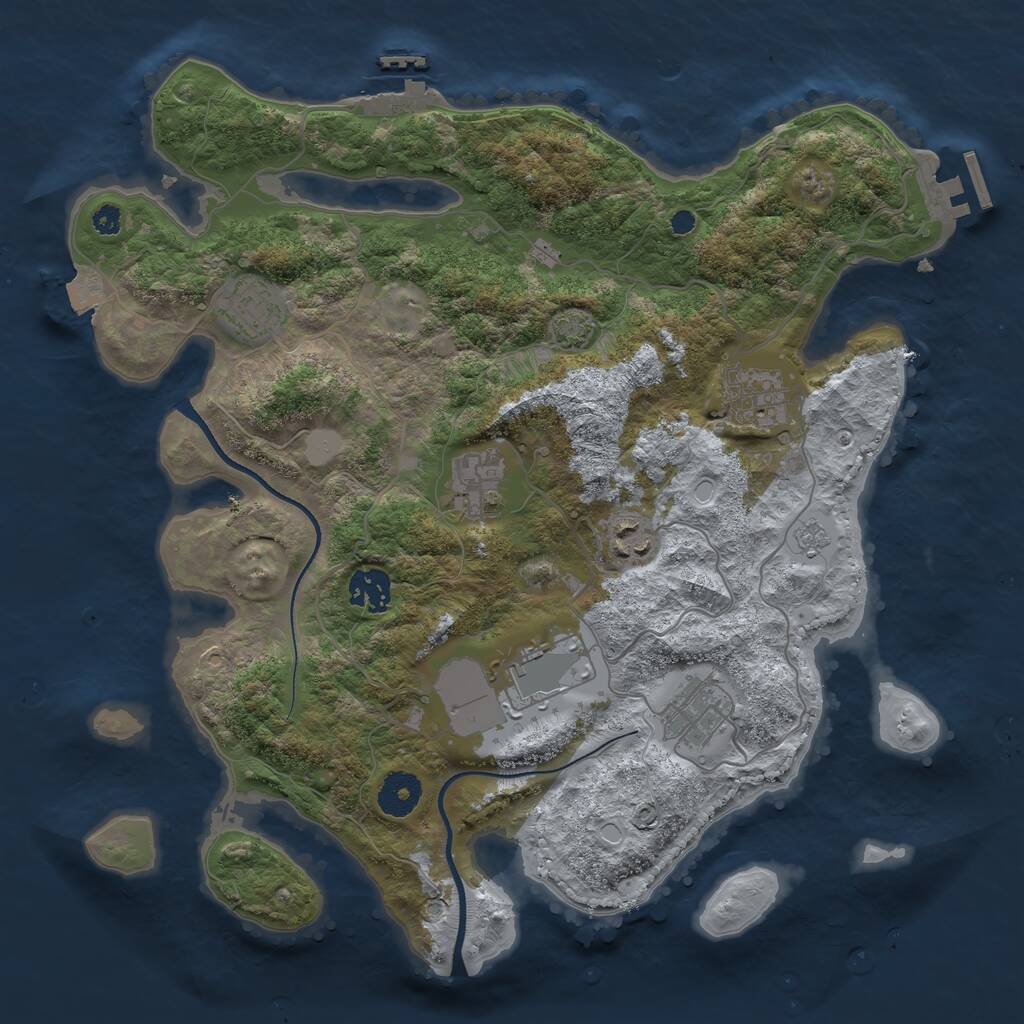 Rust Map: Procedural Map, Size: 3500, Seed: 1057292032, 12 Monuments