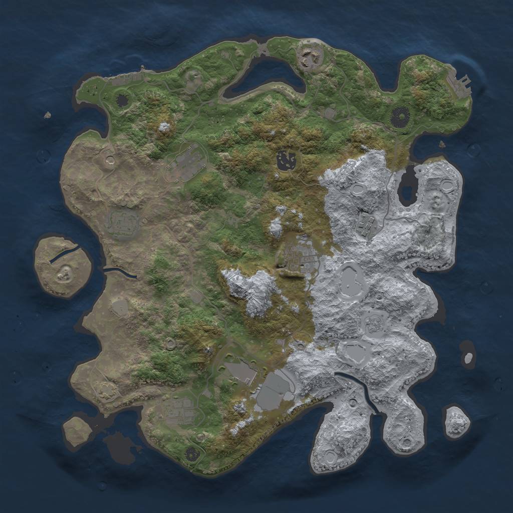 Rust Map: Procedural Map, Size: 3700, Seed: 864, 16 Monuments