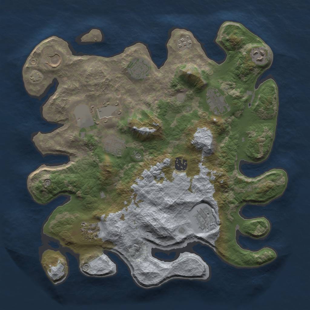 Rust Map: Barren, Size: 3500, Seed: 4935187, 13 Monuments