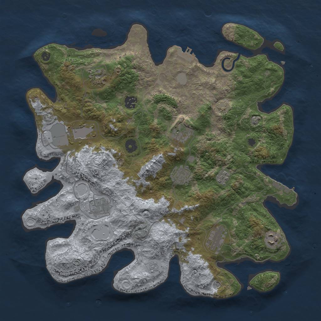 Rust Map: Procedural Map, Size: 3750, Seed: 678953494, 17 Monuments