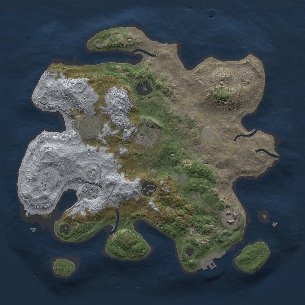 Rust Map: Procedural Map, Size: 3000, Seed: 7671, 10 Monuments