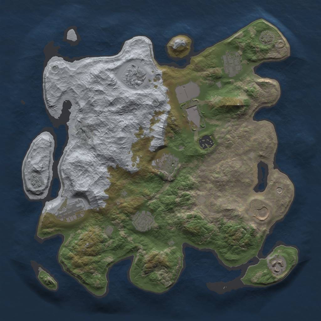 Rust Map: Barren, Size: 3500, Seed: 954560104, 13 Monuments