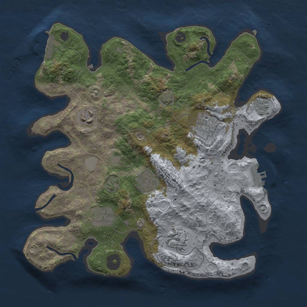 Rust Map: Procedural Map, Size: 3000, Seed: 1036079302, 13 Monuments