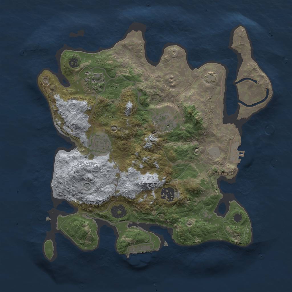 Rust Map: Procedural Map, Size: 3000, Seed: 3705642, 10 Monuments