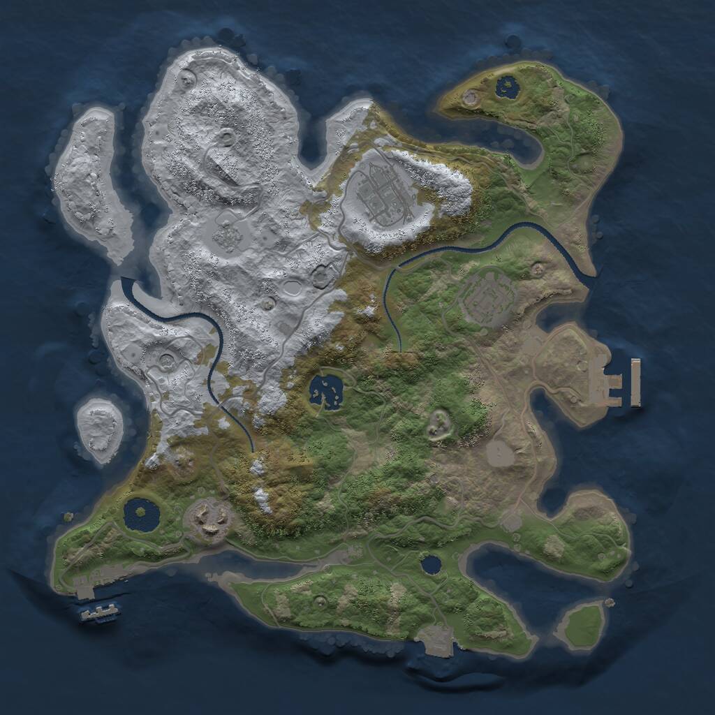 Rust Map: Procedural Map, Size: 3000, Seed: 33915, 9 Monuments