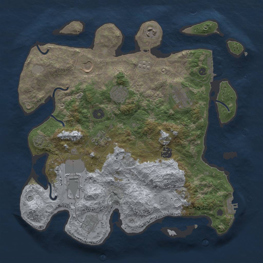 Rust Map: Procedural Map, Size: 3500, Seed: 888113510, 16 Monuments