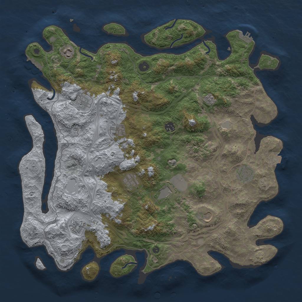 Rust Map: Procedural Map, Size: 4500, Seed: 2143050231, 18 Monuments