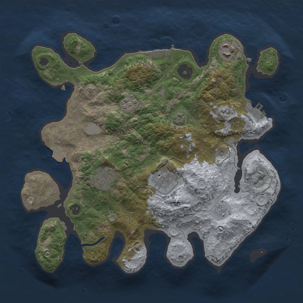Rust Map: Procedural Map, Size: 3000, Seed: 672720403, 12 Monuments