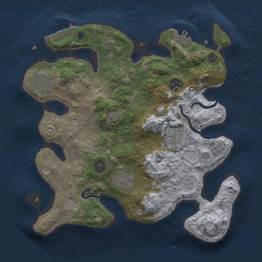 Rust Map: Procedural Map, Size: 3000, Seed: 222286842, 13 Monuments