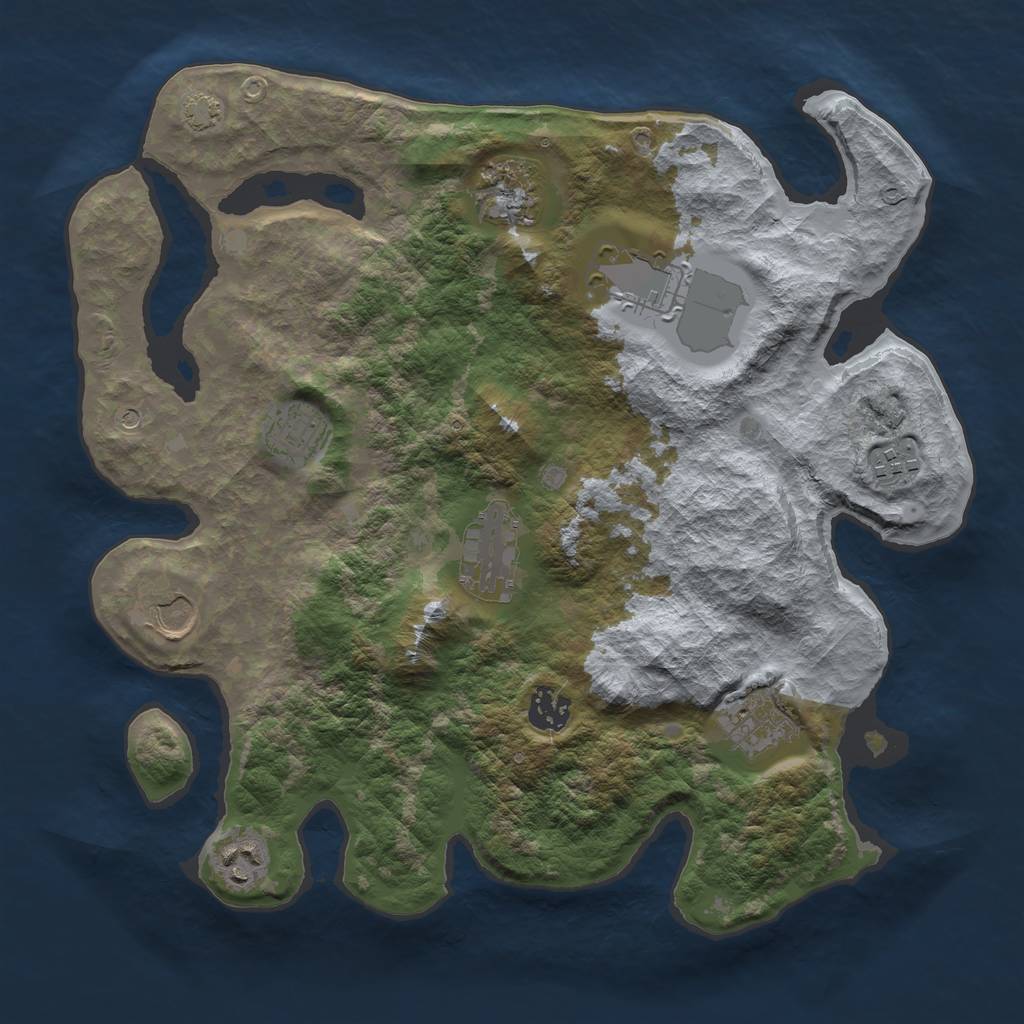 Rust Map: Barren, Size: 3500, Seed: 8259493, 13 Monuments