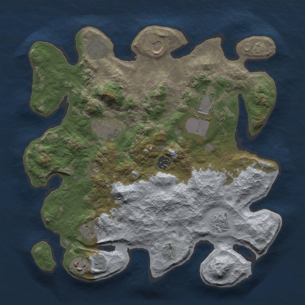 Rust Map: Barren, Size: 3500, Seed: 355041353, 13 Monuments