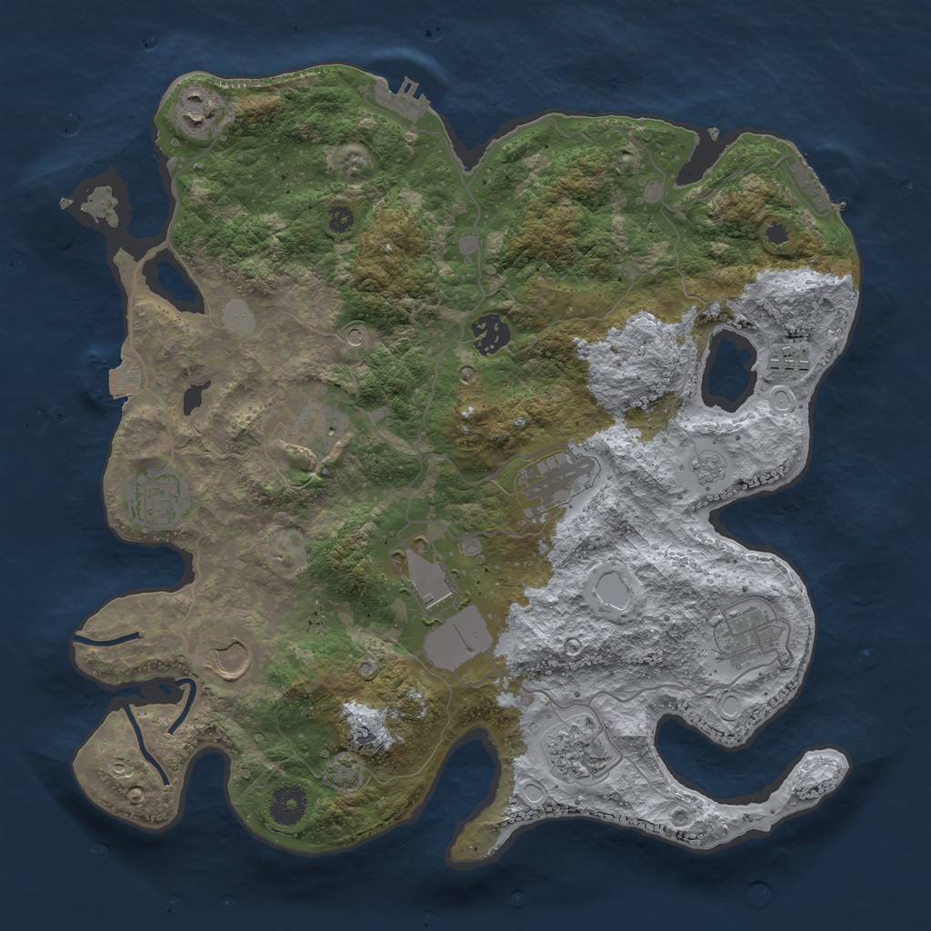 Rust Map: Procedural Map, Size: 3600, Seed: 2705990, 18 Monuments