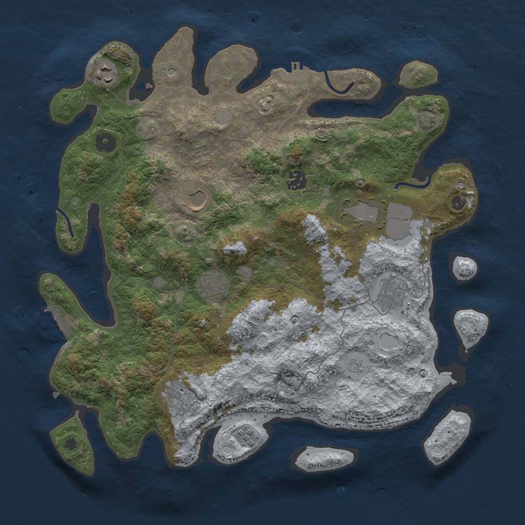 Rust Map: Procedural Map, Size: 3850, Seed: 44330785, 16 Monuments
