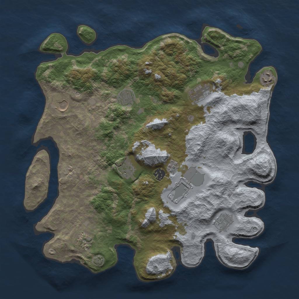 Rust Map: Barren, Size: 3950, Seed: 54425379, 14 Monuments