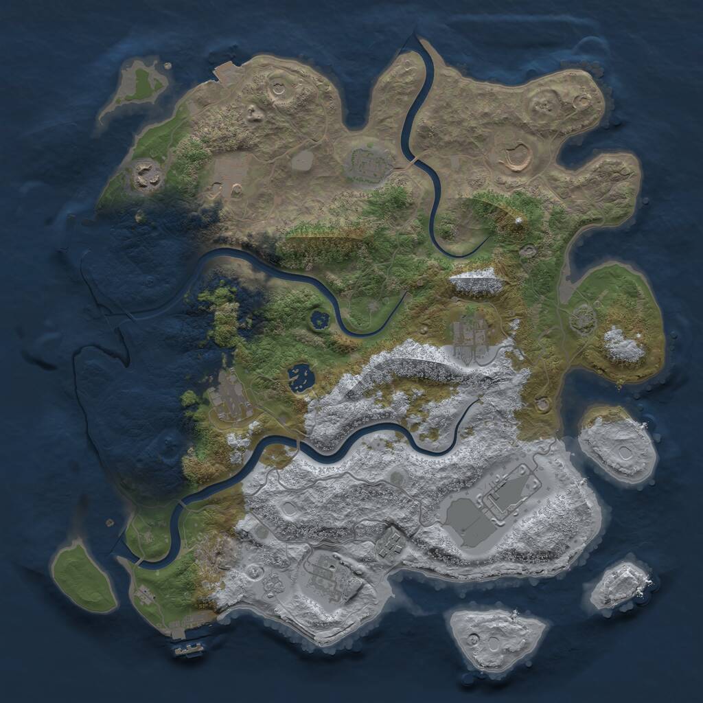 Rust Map: Procedural Map, Size: 3800, Seed: 48080455, 16 Monuments