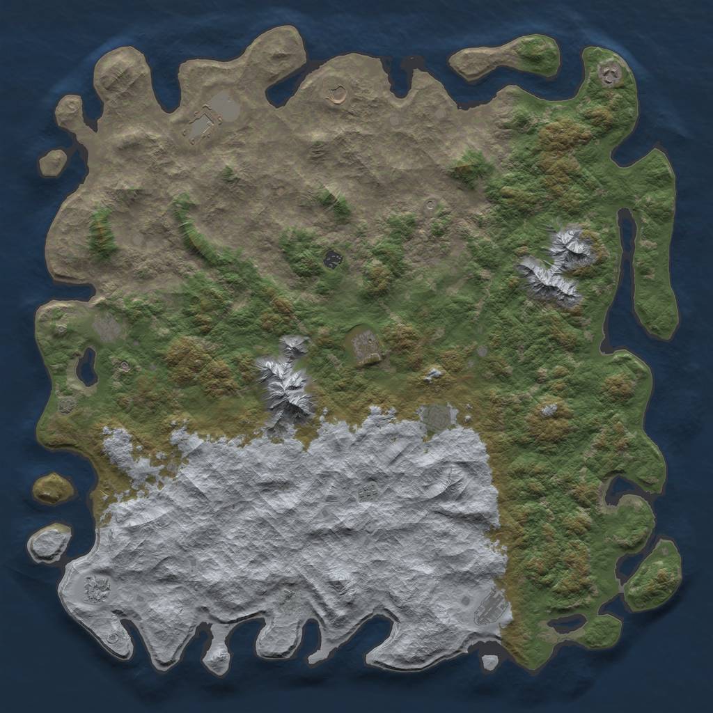 Rust Map: Barren, Size: 6000, Seed: 7250645, 14 Monuments