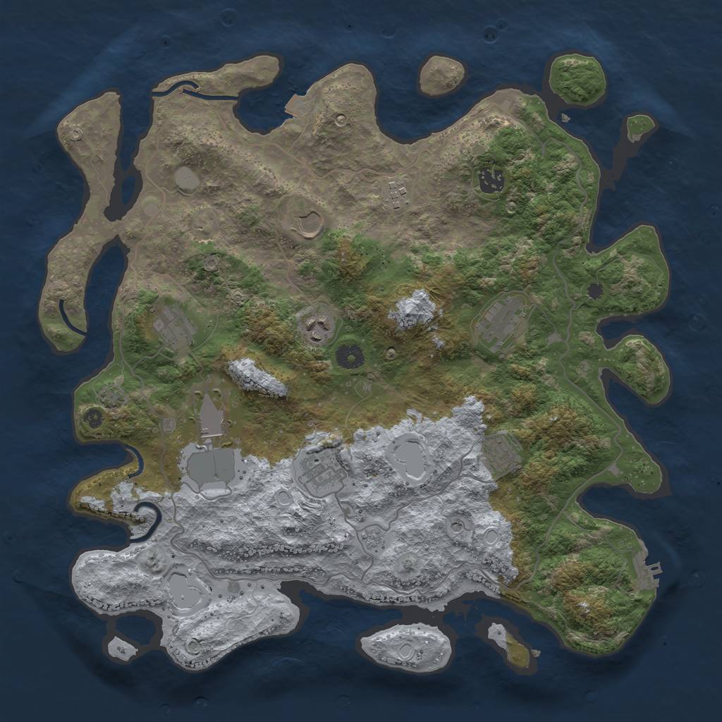 Rust Map: Procedural Map, Size: 4000, Seed: 3870, 16 Monuments