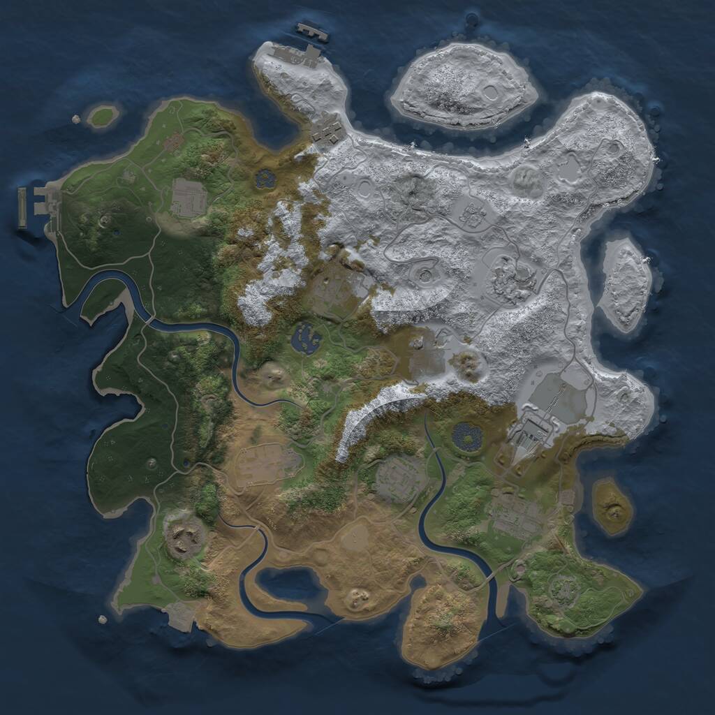 Rust Map: Procedural Map, Size: 3500, Seed: 870029098, 18 Monuments