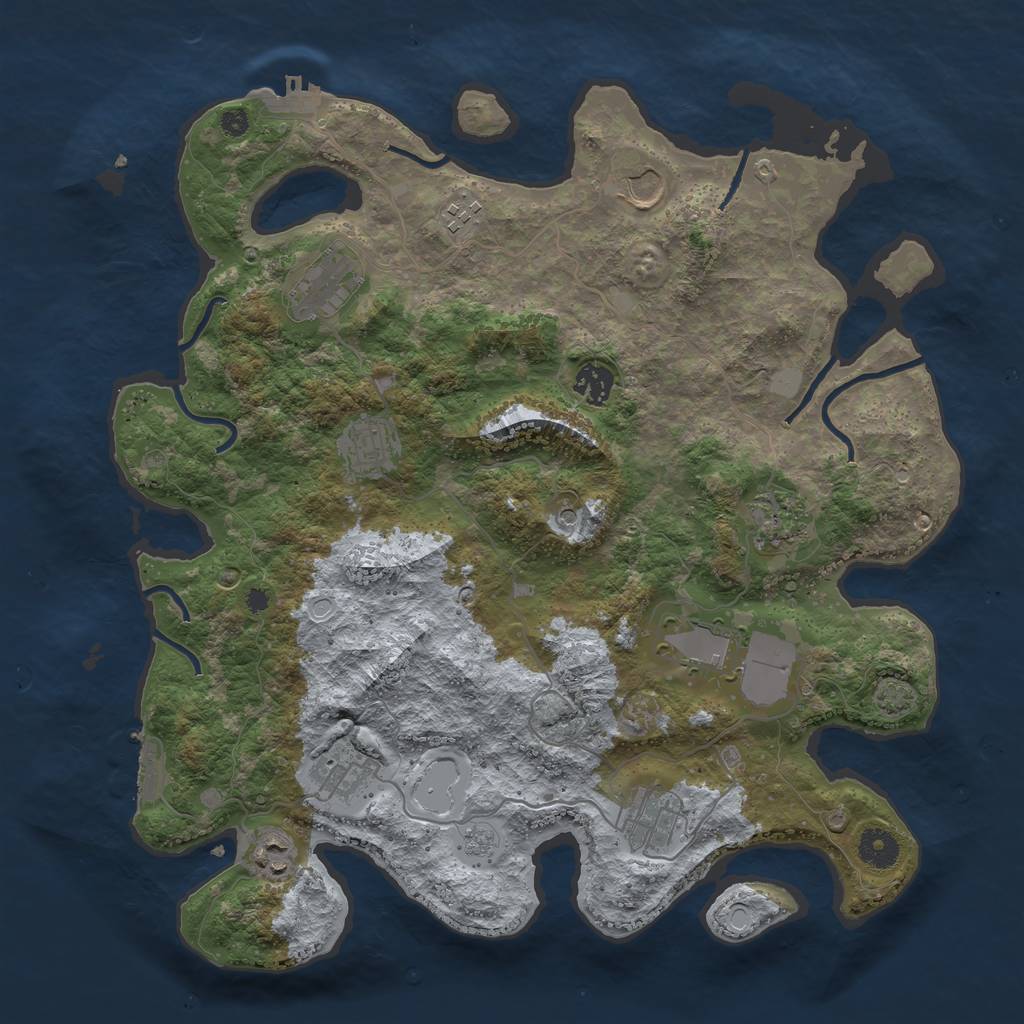 Rust Map: Procedural Map, Size: 3850, Seed: 70578127, 18 Monuments