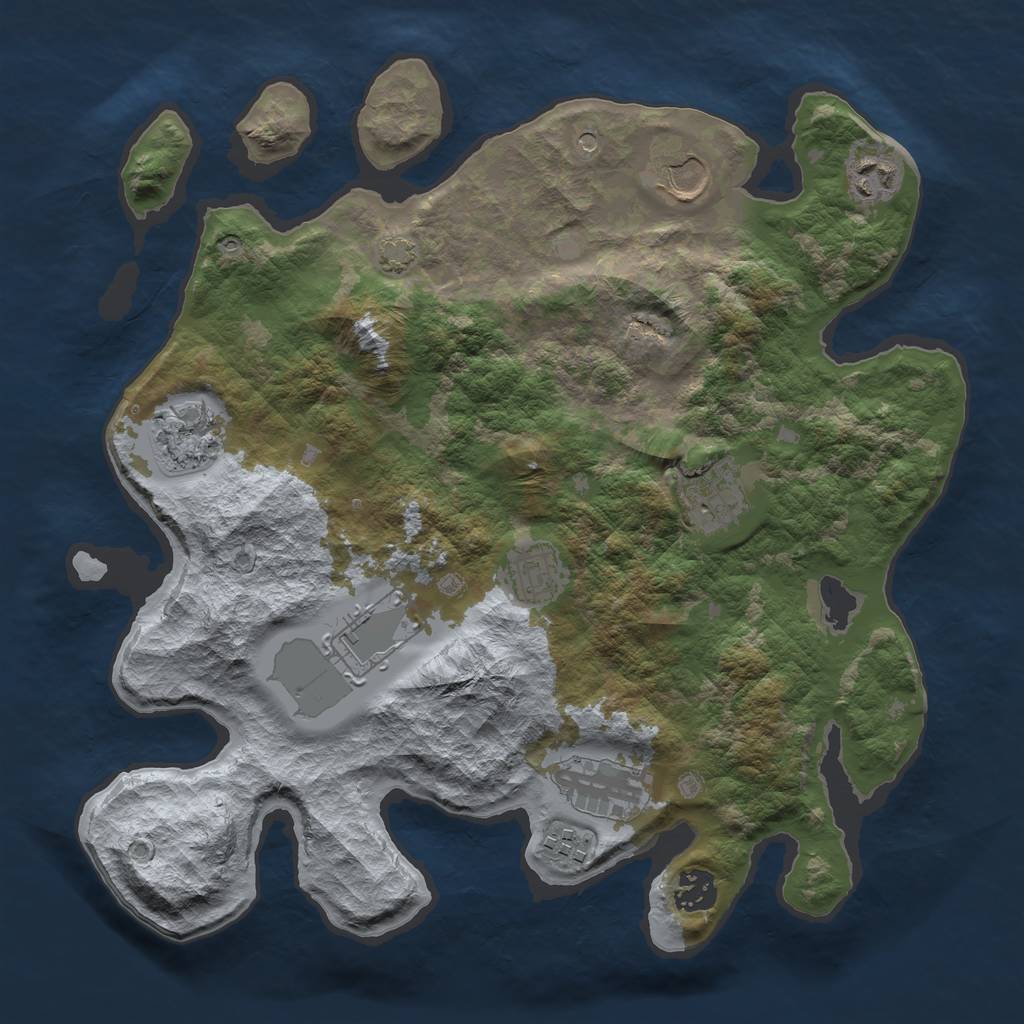 Rust Map: Barren, Size: 3500, Seed: 722301072, 13 Monuments