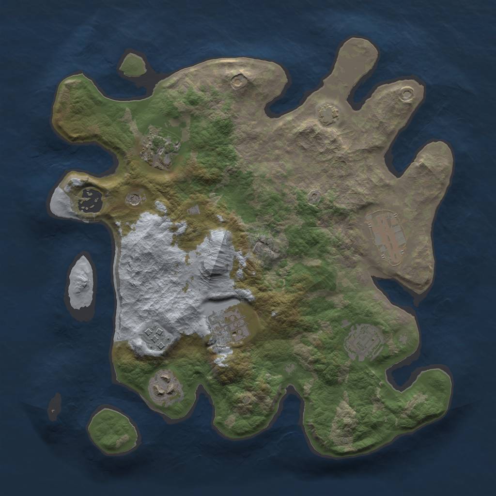 Rust Map: Barren, Size: 3000, Seed: 162205897, 11 Monuments