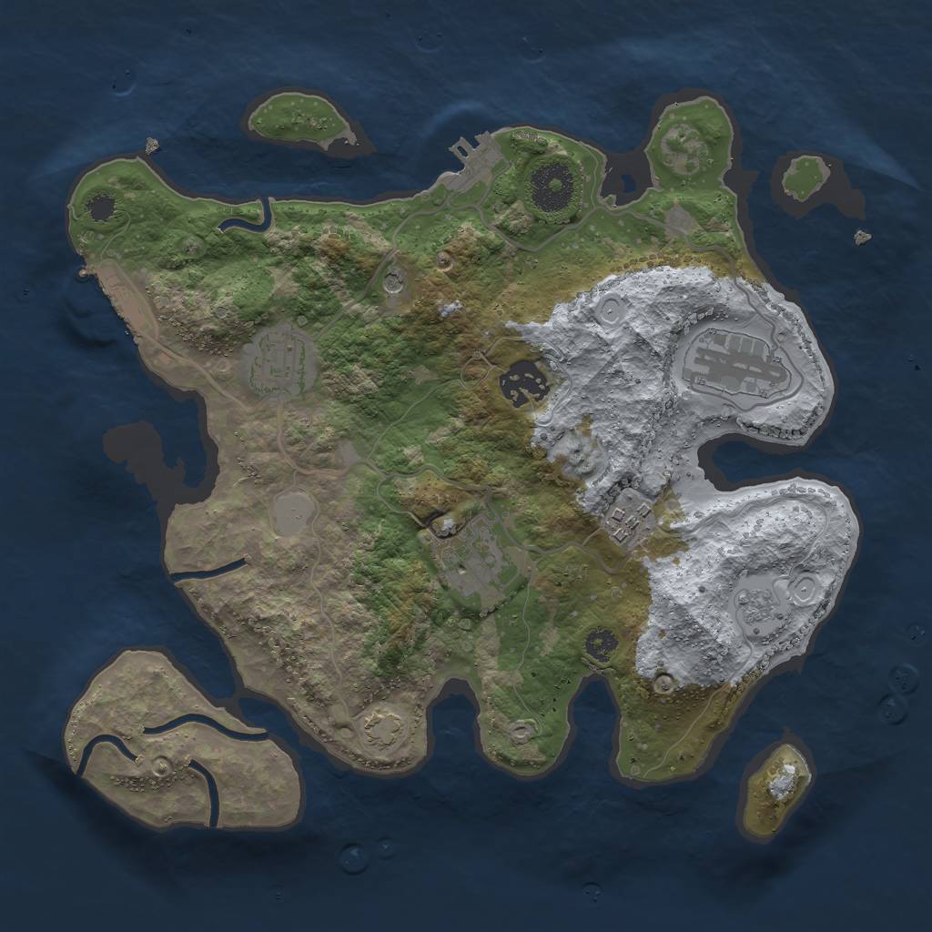 Rust Map: Procedural Map, Size: 3000, Seed: 377874444, 13 Monuments