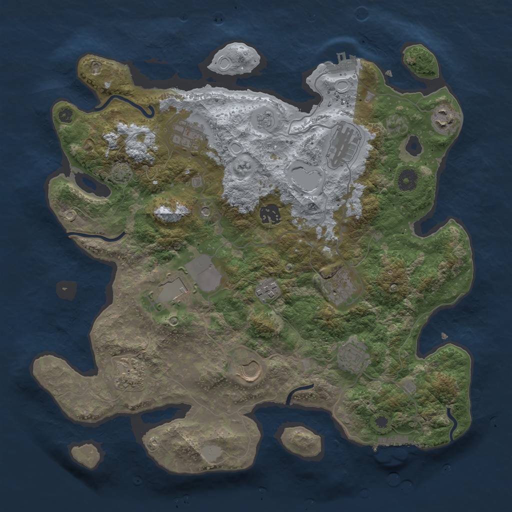 Rust Map: Procedural Map, Size: 3650, Seed: 73630065, 18 Monuments