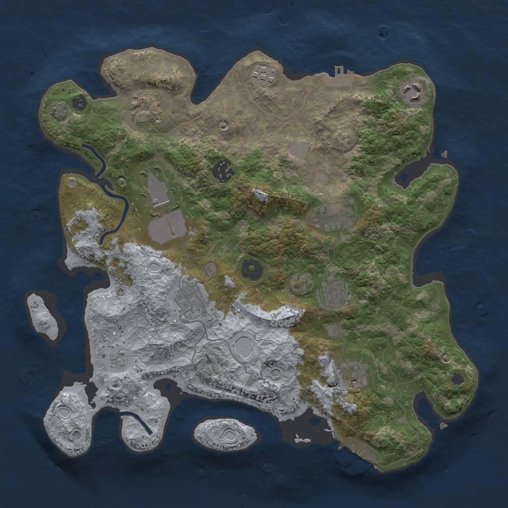 Rust Map: Procedural Map, Size: 3500, Seed: 54381, 17 Monuments